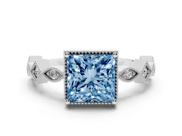 Fancy Blue Princess Cut Milgrain Marquise Diamond Twist Band Ring Platinum