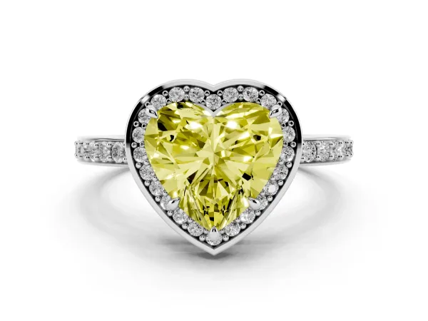 Fancy Yellow Heart Cut Halo Pave Band Solitaire Ring with Prong Setting Platinum