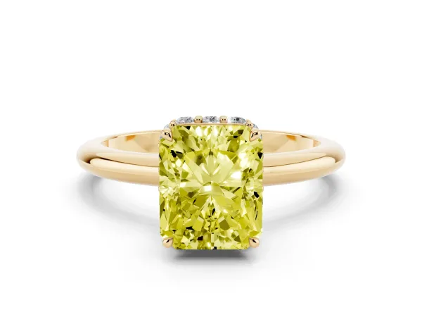 Fancy Yellow Radiant Cut Brilliant Solitaire Engagement Ring with Six-Prong Setting and Classic Band Yellow gold