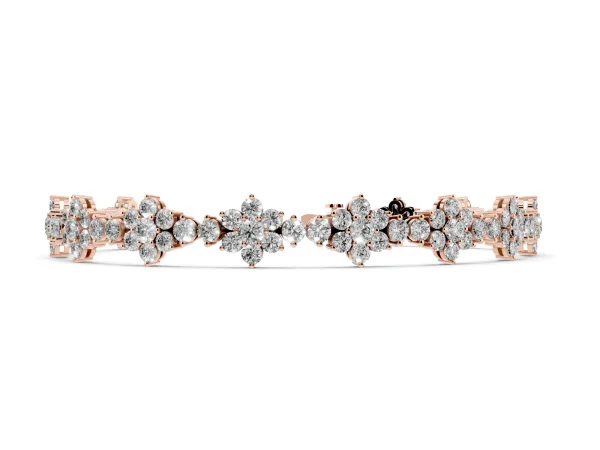 Round Diamond Floral Cluster Tennis Bracelet with Prong Setting Rose gold