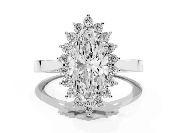 Marquise Cut Cut Diamond Halo Ring with Round Brilliant Halo and Solitaire Band Platinum