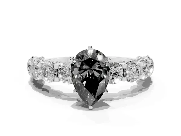 Fancy Black Pear Cut Diamond Side Stone Engagement Ring with Four-Prong Setting Platinum
