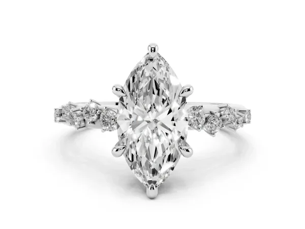 Marquise Cut Cut Diamond Vine Band with Four-Prong Setting White gold