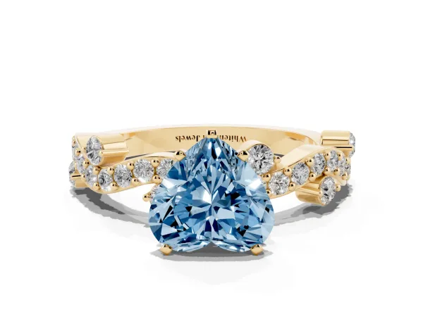 Fancy Blue Heart Cut Cut Solitaire Diamond Twisted Band with Pave Setting Yellow gold