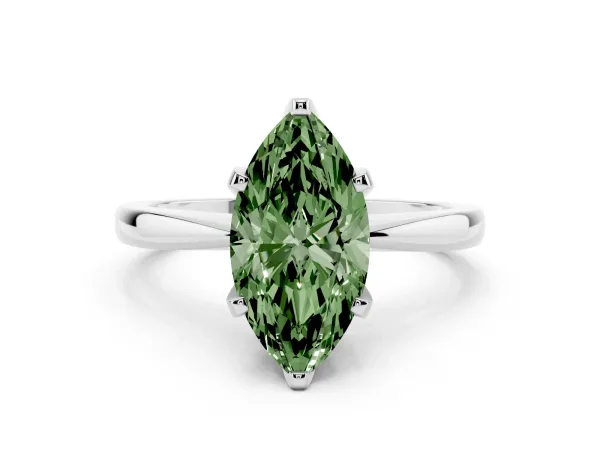 Fancy Green Marquise Cut Solitaire Engagement Ring with Six-Prong Setting and Tapered Band Platinum