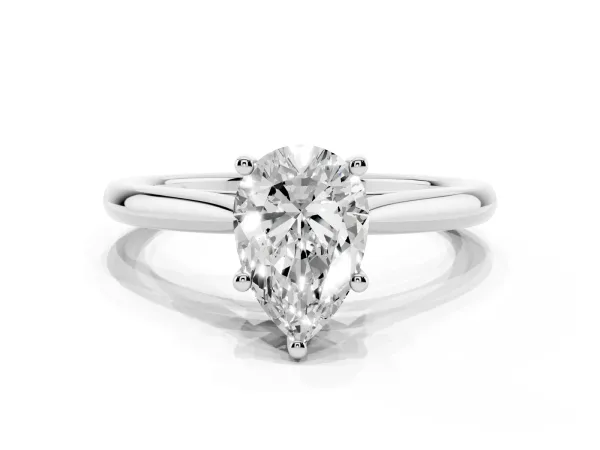 Pear Cut Cut Solitaire Ring with Cathedral Band and Four-Prong Setting Platinum