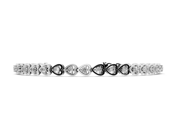 Heart-Shaped Diamond Tennis Bracelet with Channel Setting and Four-Prong Setting White gold