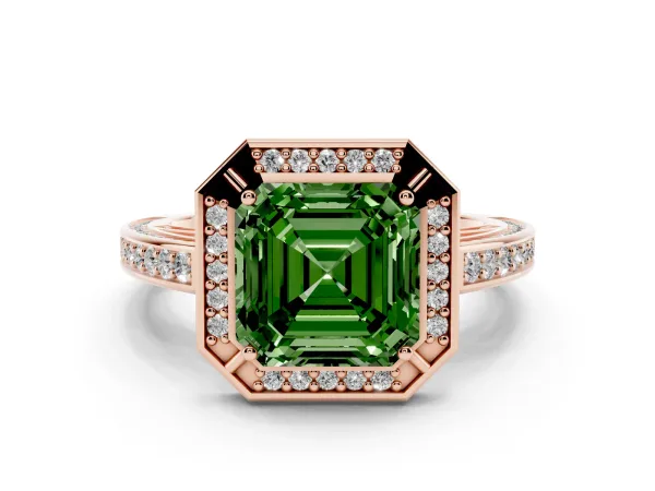 Fancy Green Asscher Cut Cut Halo Pave Split Shank Prong Setting Ring Rose gold