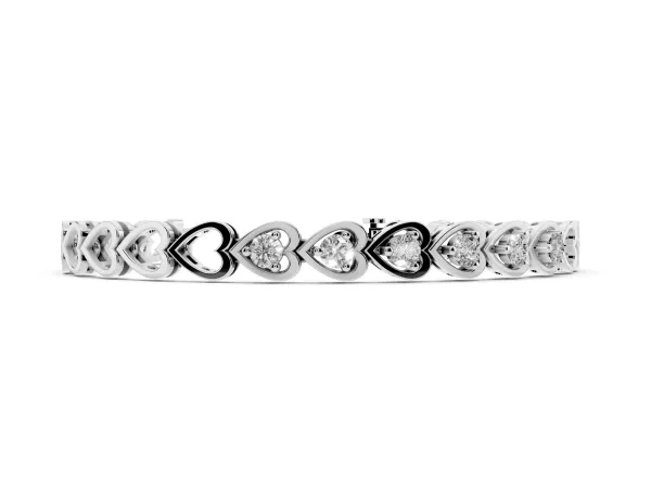 Heart Link Diamond Tennis Bracelet with Round Cut Stones and Bezel Setting Silver