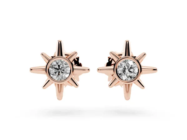 Round Diamond Sol Starburst Stud Earrings Rose gold