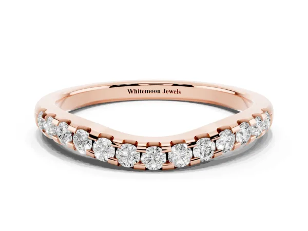 Curved Diamond Half Eternity Band with Round Cut Stones in Pavé Setting Rose gold