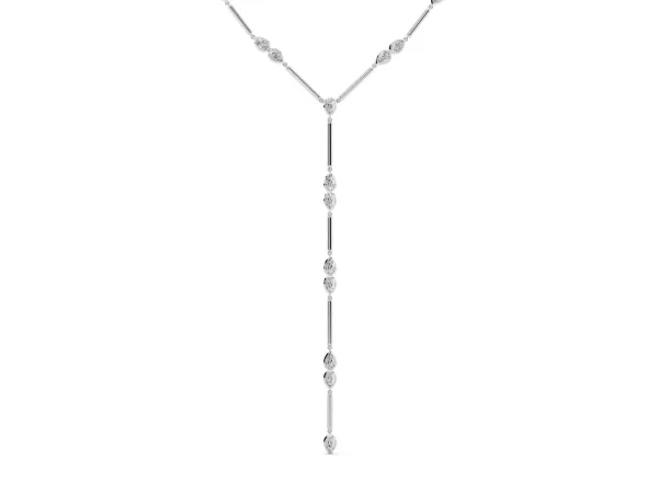 Pear Diamond Lariat Necklace with Station Accents Silver