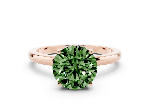 Fancy Green Round Cut Solitaire Diamond Ring with Prong Setting and Plain Band Rose gold