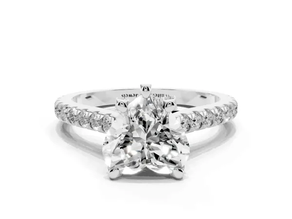 Heart Cut Brilliant Diamond Solitaire with Pavé Band and Four-Prong Setting White gold