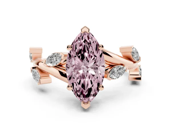 Fancy Pink Marquise Cut Solitaire Twisted Band Marquise Accent Prong Setting Ring Rose gold