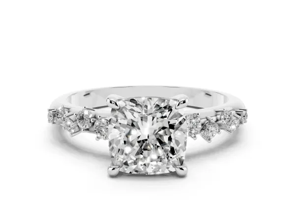 Cushion Cut Cut Diamond Vine Band with Four-Prong Setting White gold