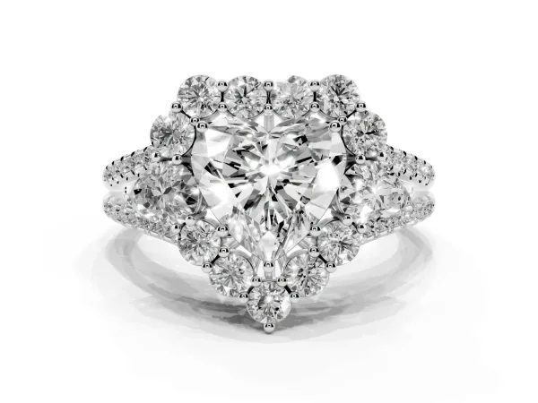 Heart Cut Halo Split Shank Diamond Engagement Ring with Prong Setting White gold