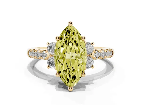 Fancy Yellow Marquise Cut Diamond Three-Stone Pave Band with Four-Prong Setting Yellow gold