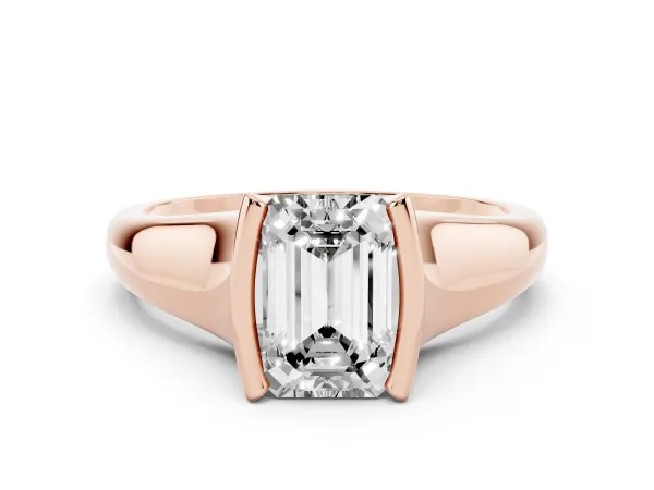 Emerald Cut Solitaire Tension Set Diamond Ring with Split Shank Band Rose gold