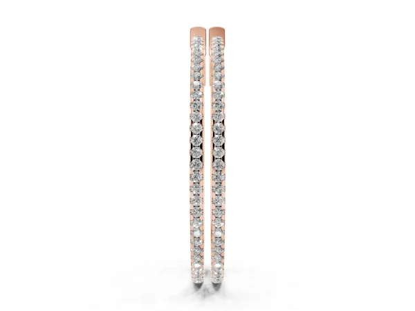 Pavé Round Diamond Hoop Earrings with Hinged Snap Closure Rose gold