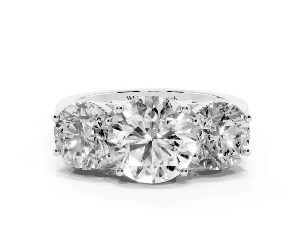 Three-Stone Round Cut Diamond Engagement Ring with Prong Setting on a Classic Band White gold