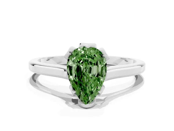 Fancy Green Pear Cut Diamond Solitaire Ring with Flower Prong Setting and Classic Band Platinum