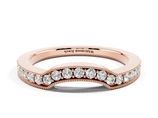 Curved Round Diamond Band with Milgrain Pavé Setting Rose gold