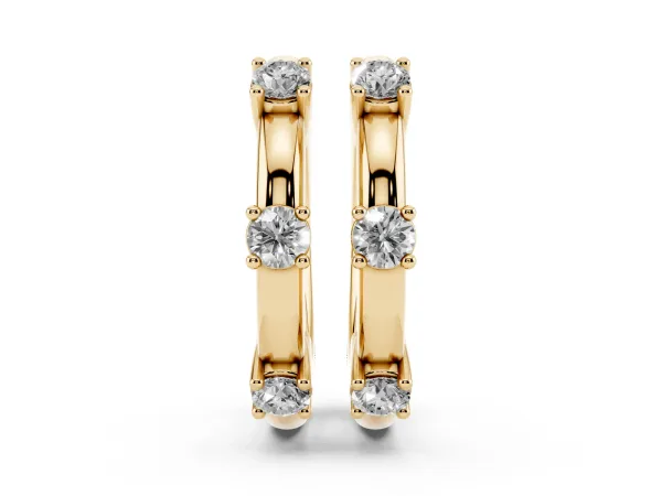 Round Diamond Station Huggie Hoop Earrings Yellow gold
