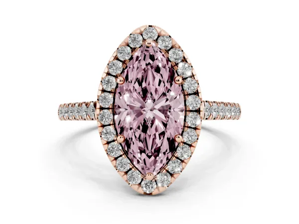 Fancy Pink Marquise Cut Halo Pavé Diamond Engagement Ring with Four-Prong Setting Rose gold