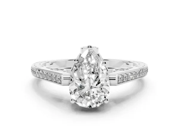 Pear Cut Cut Cathedral Pave Diamond Engagement Ring with Six-Prong Setting White gold