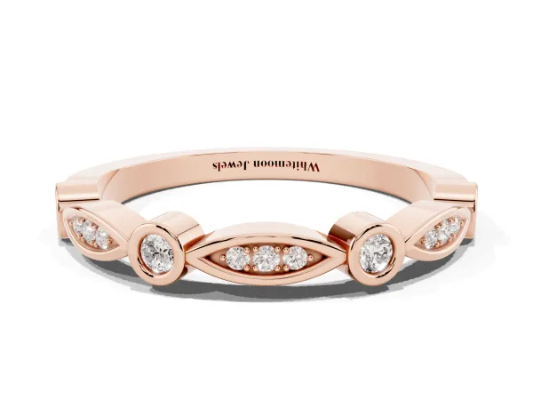Bezel Set Marquise and Round Diamond Contour Band Rose gold