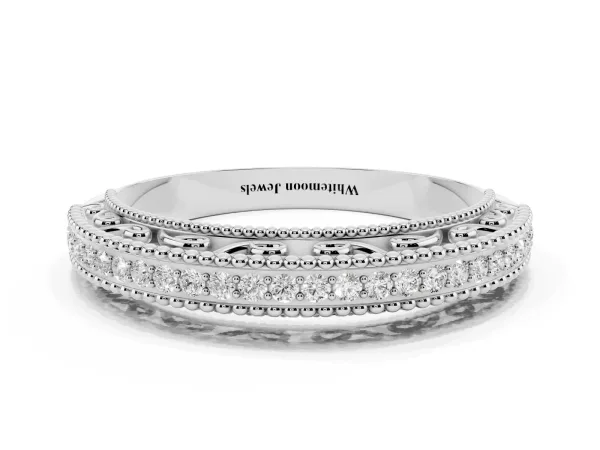 Round Diamond Pavé Milgrain White Gold Eternity Band White gold
