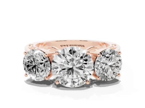 Round Cut Diamond Three-Stone Ring with Prong Setting and Textured Band Rose gold