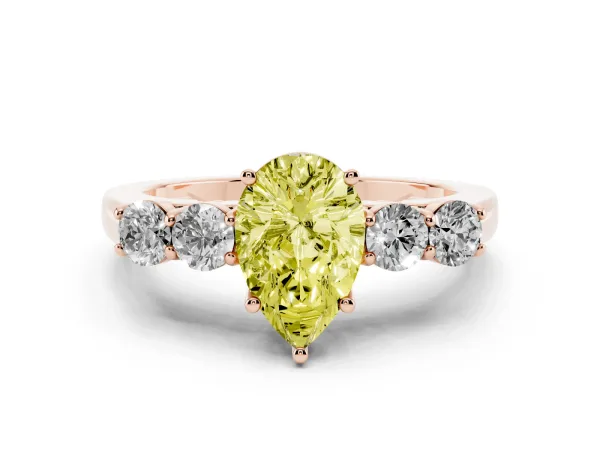 Fancy Yellow Pear Cut Cut Diamond Five-Stone Prong Set White Gold Ring Rose gold