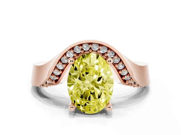 Fancy Yellow Oval Cut Solitaire Diamond Engagement Ring with Pave Band and Four-Prong Setting Rose gold