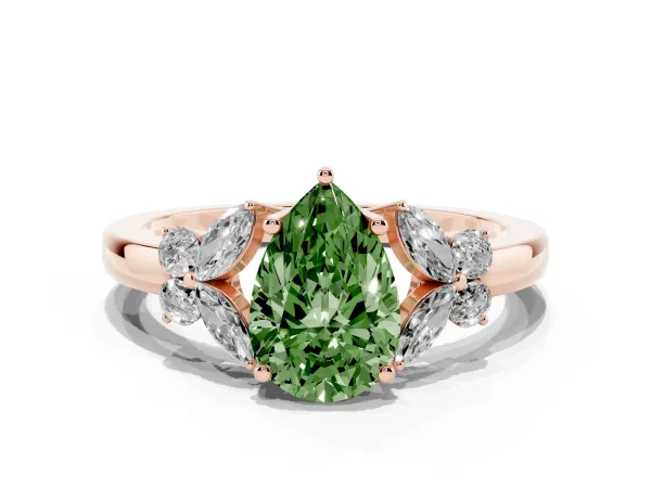 Fancy Green Pear Cut Cut Solitaire Floral Diamond Ring with Four-Prong Setting Rose gold