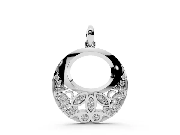 Round Diamond Pavé Leaf Filigree Pendant White gold