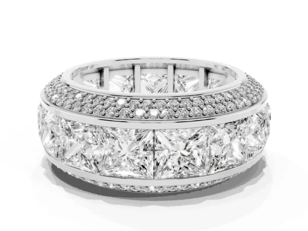 Princess Diamond Pavé Mens Wedding Band with Round Diamond Accents Platinum