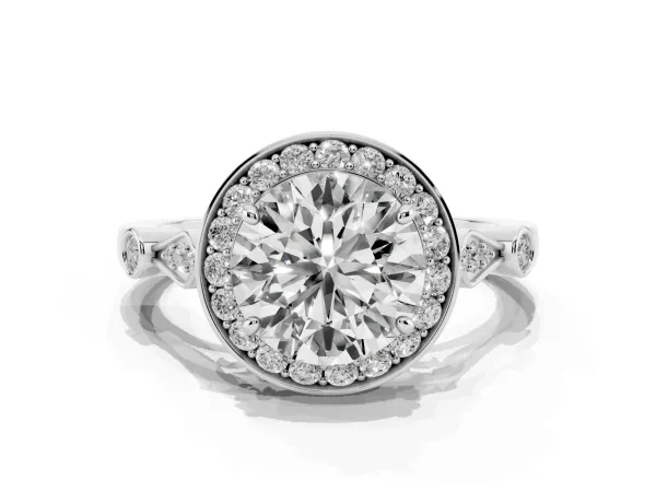 Round Cut Halo Diamond Engagement Ring with Twisted Band and Four-Prong Setting Platinum