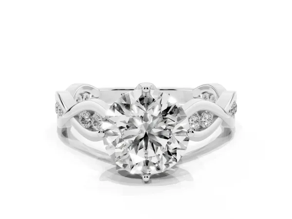 Round Cut Solitaire Twist Band with Leaf Prong Setting White gold