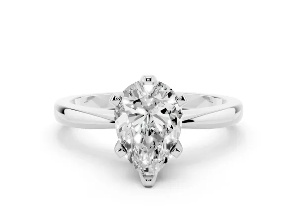 Pear Cut Solitaire Engagement Ring with Six-Prong Setting and Tapered Band White gold