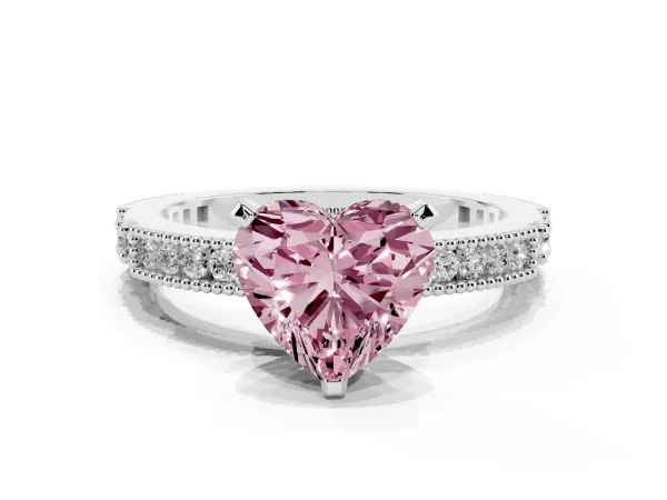 Fancy Pink Heart Cut Solitaire with Pavé Band and Four-Prong Setting White gold