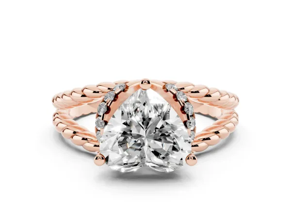 Heart Cut Halo Twisted Band Four-Prong Ring Rose gold