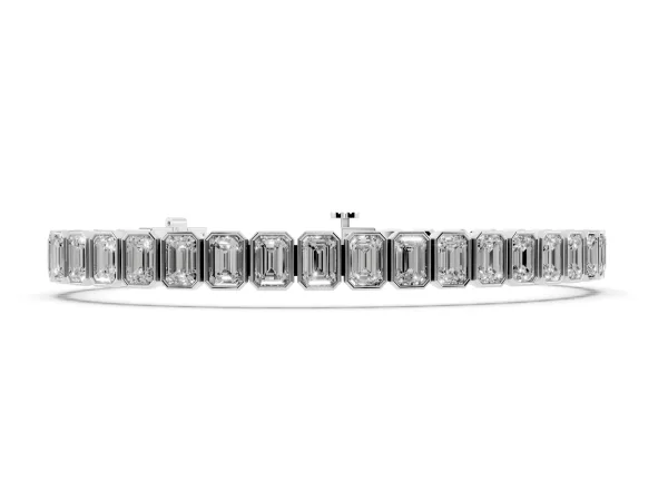 Emerald Cut Diamond Tennis Bracelet with Bezel Setting White gold