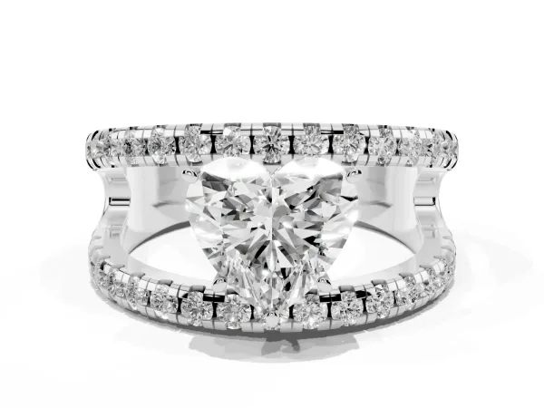 Heart Cut Solitaire Split Shank Pave Diamond Ring Platinum