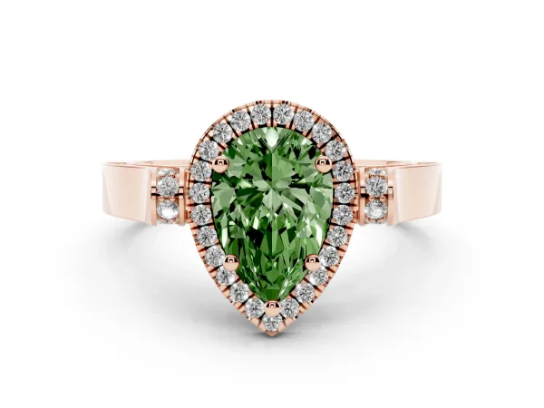 Fancy Green Pear Cut Halo Pave Split Shank Prong Setting Ring Rose gold