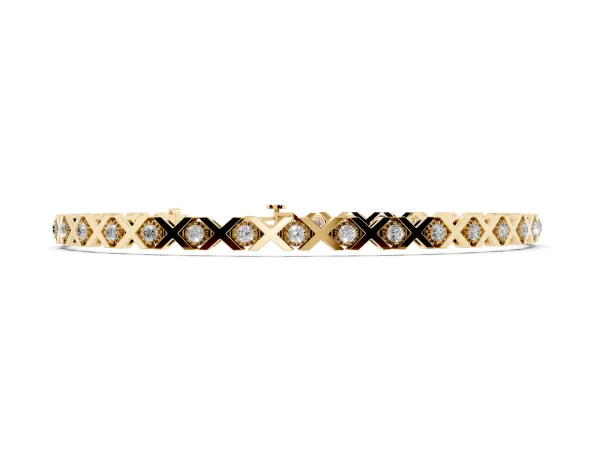 Round Diamond XO Tennis Bracelet with Channel Setting and X Prong Yellow gold