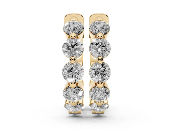 Round Brilliant Diamond Inside-Out Hoop Earrings with Shared Prong Setting Yellow gold