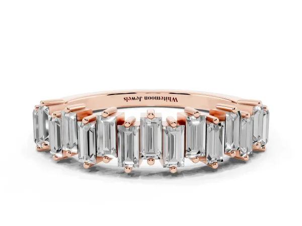 Baguette Diamond Half Eternity Ring with Prong Setting Rose gold