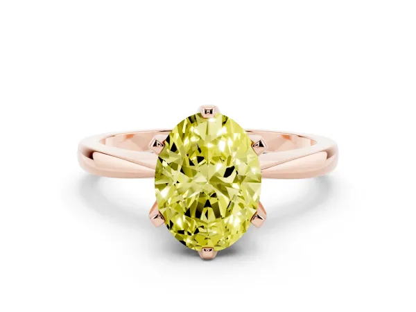 Fancy Yellow Oval Cut Solitaire Engagement Ring with Six-Prong Setting and Tapered Band Rose gold